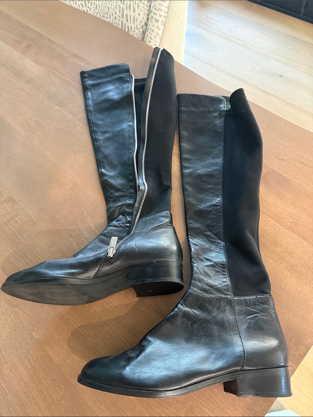 Michael Kors Black Over-the-Knee Leather Boots with Side Zip